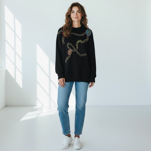 Jessica Roberts Vintage 80s/90s Holiday Embellished Floral Sweater Women's - Picture 2 of 10